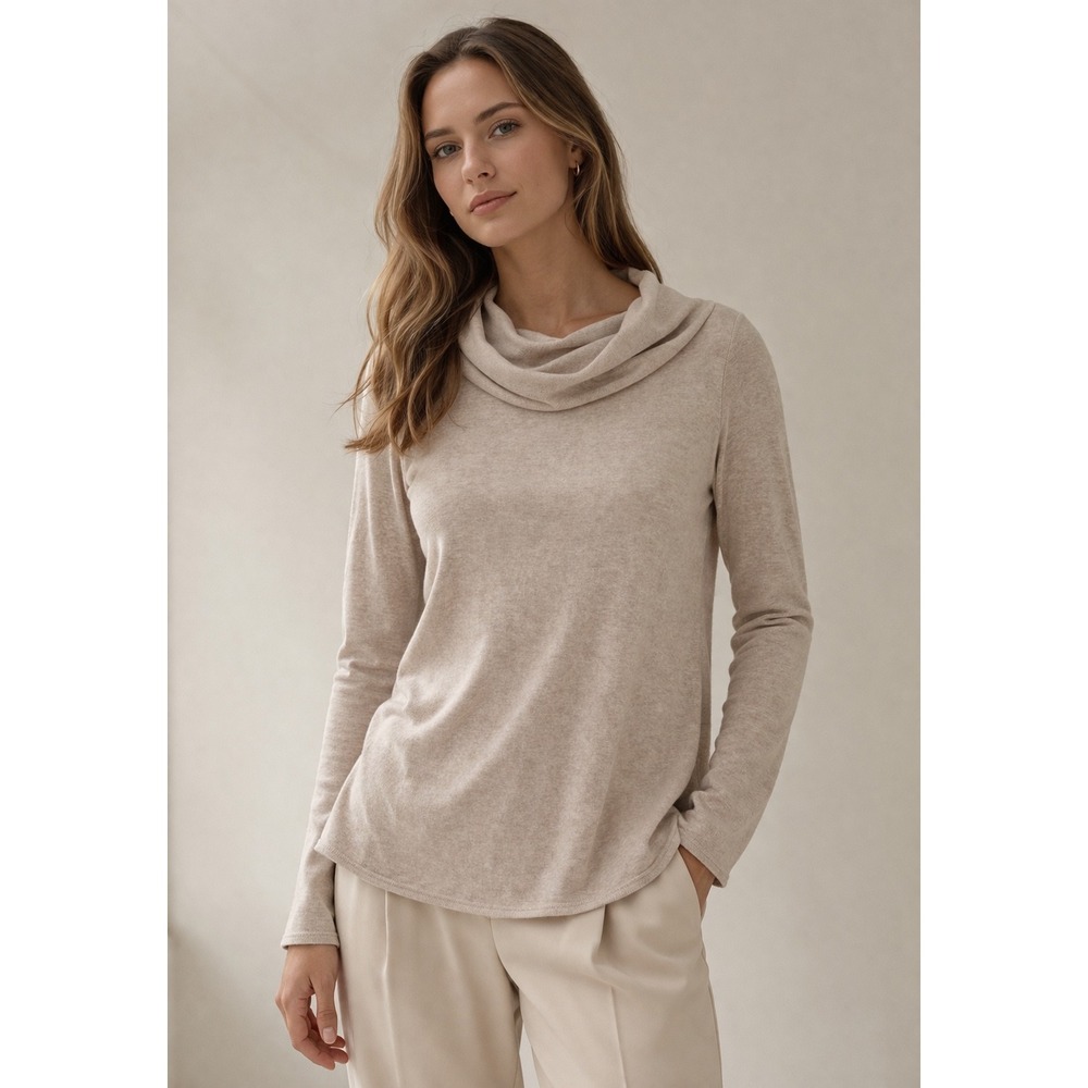Kinross Cashmere Camille Cowl Neck Sweater Beige Cotton Blend NWT Large KL18-22F